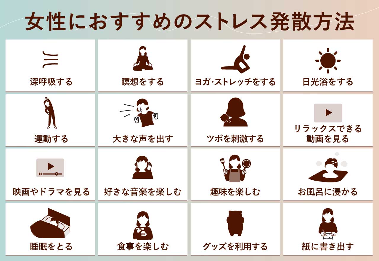 画像出典:女性におすすめのストレス発散方法18選!女性ならではのストレスの要因も詳しく解説