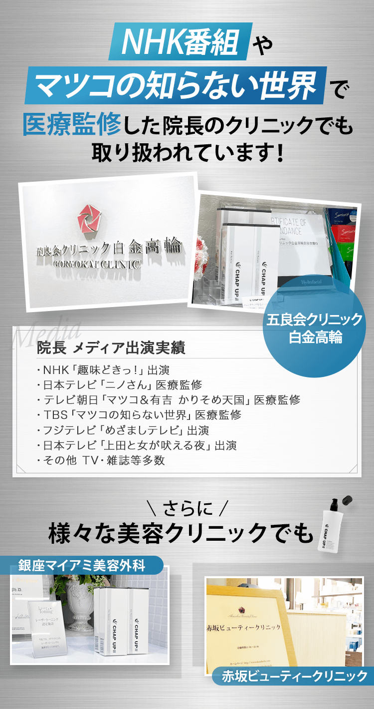 NHK番組やマツコの知らない世界で医療監修した院長のクリニック（五良会クリニック白金高輪）でも取り扱われています！
