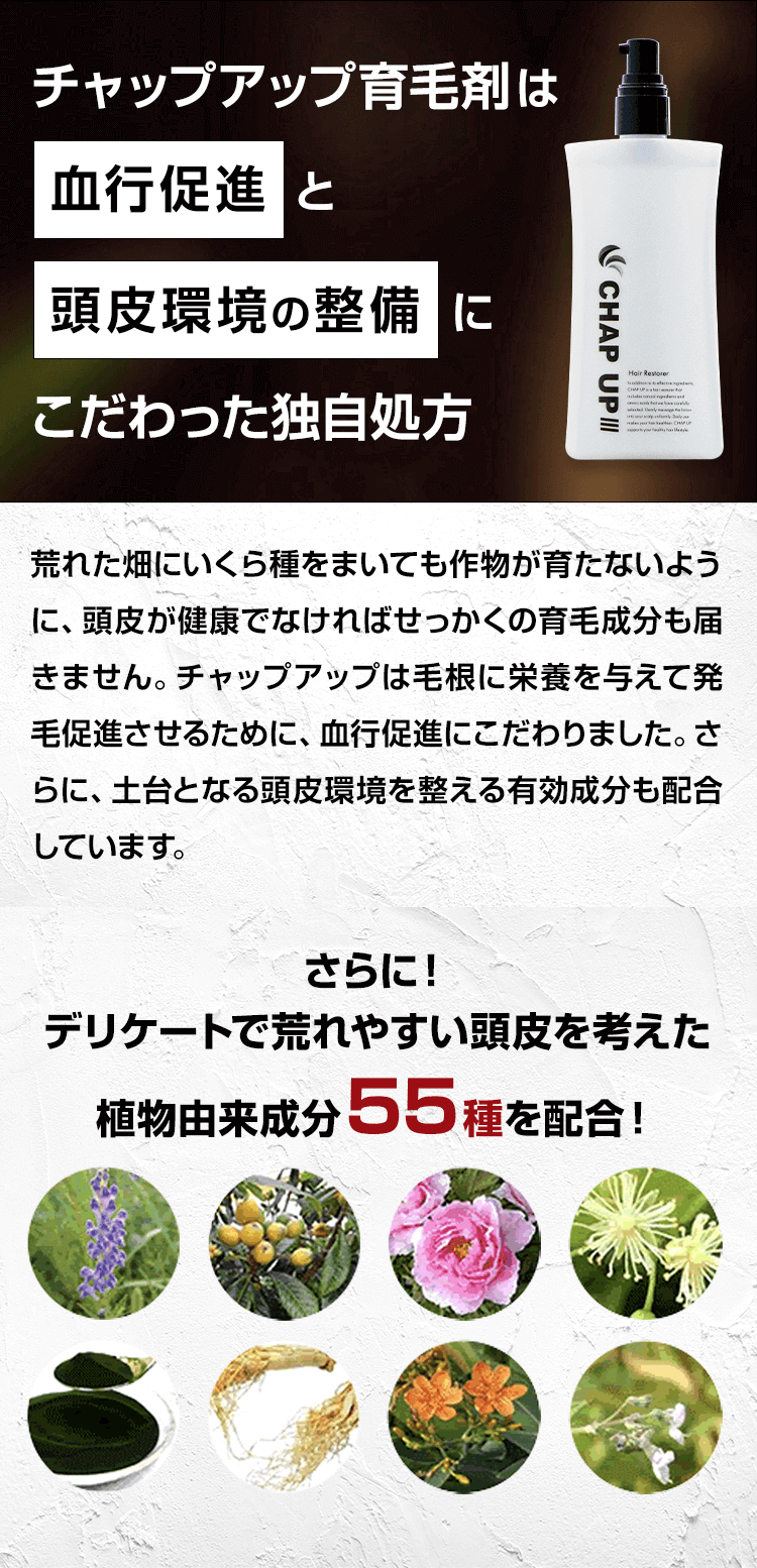 チャップアップは血行促進と頭皮環境の整備にこだわった独自処方