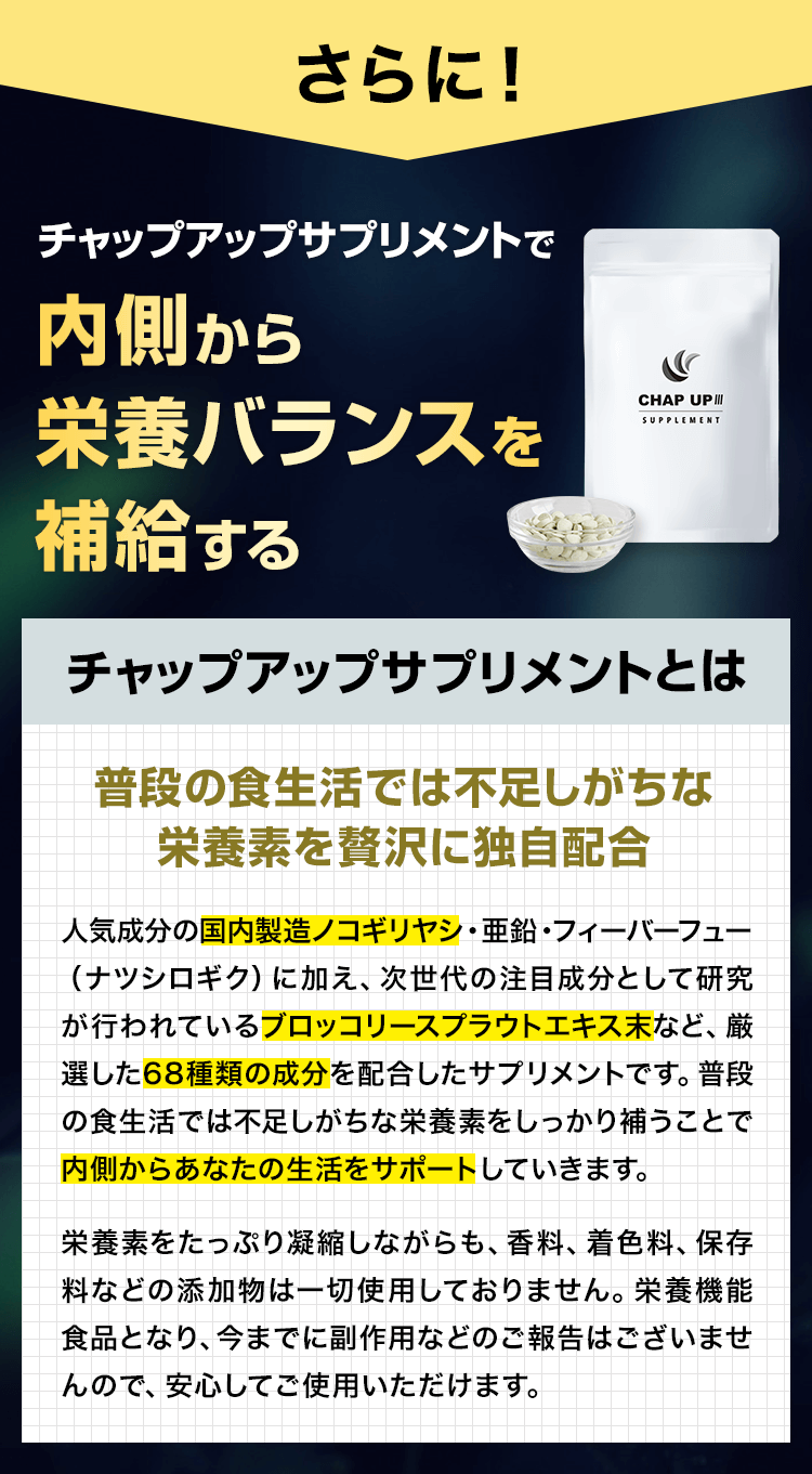 チャップアップサプリメントで内側から栄養バランスを補給する