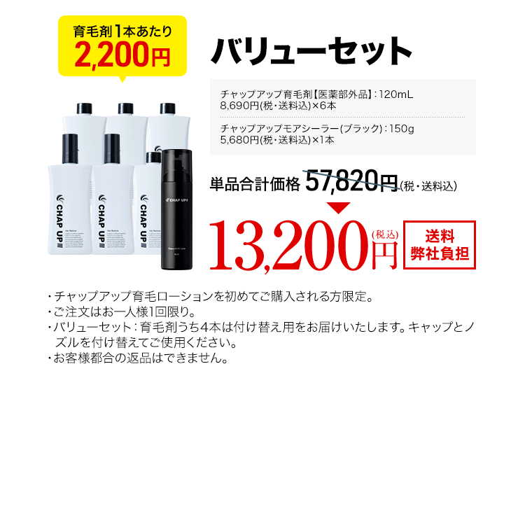 チャップアップ育毛ローション6本 120mL（医薬部外品） チャップアップモアシーラー(ブラック) ：150g