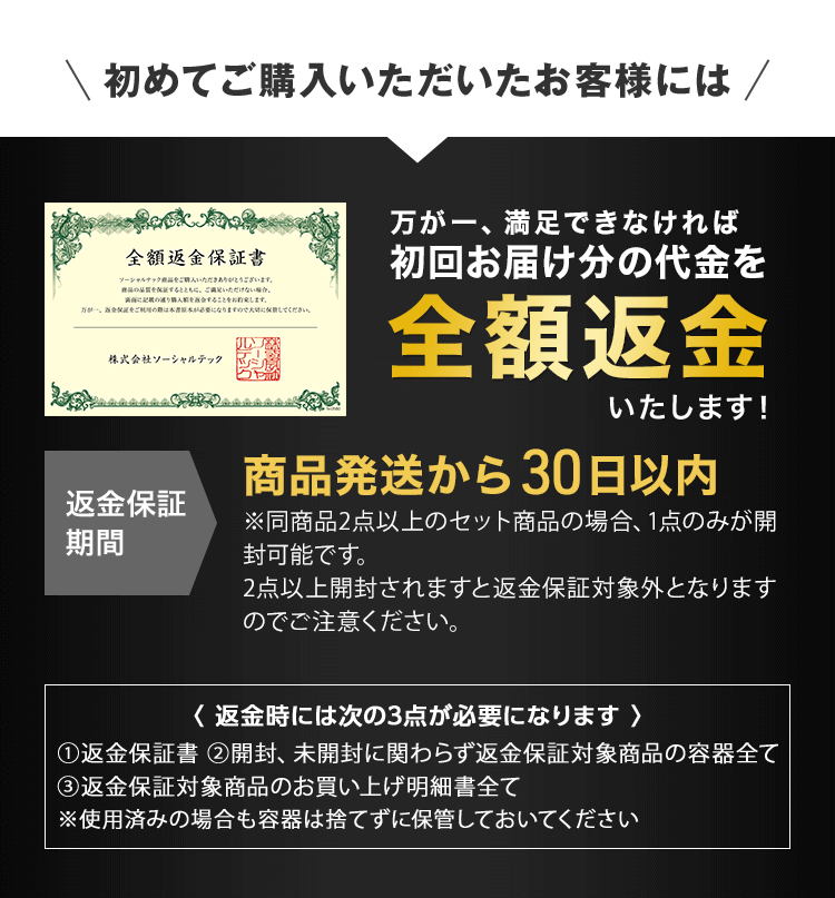 万が一、満足できなければ初回お届け分の代金を全額返金いたします！