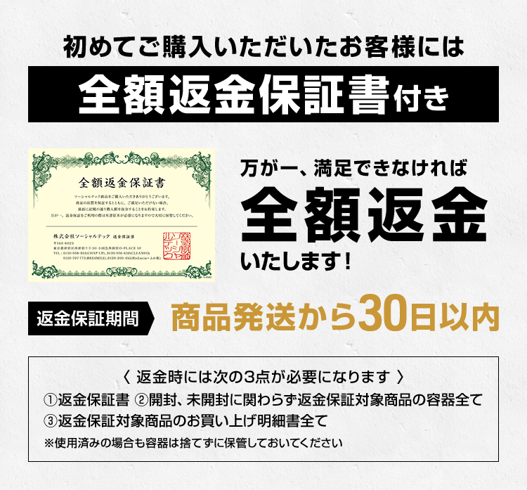 全額返金保証付書付き