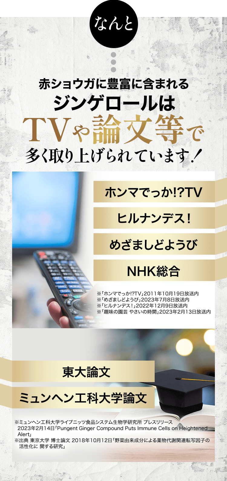 赤ショウガに豊富に含まれるジンゲロールはTVや論文等で多く取り上げられています