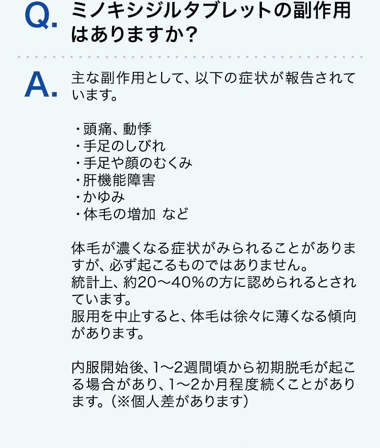 ミノキシジルタブレットの副作用はありますか？