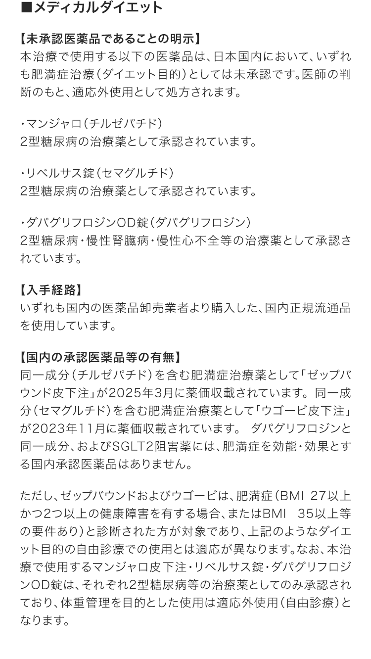 メディカルダイエットの未承認薬情報 医療広告ガイドラインに基づく記載