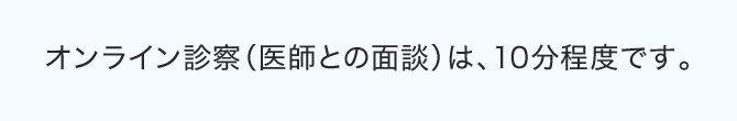 オンライン診察（医師との面談）は、10分程度です。