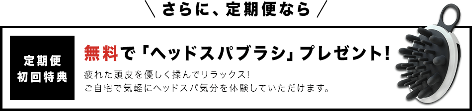 さらに、チャップアップの定期便なら 定期便初回特典 無料で「ヘッドスパブラシ」プレゼント! 疲れた頭皮を優しく揉んでリラックス!ご自宅で気軽にヘッドスパ気分を体験していただけます。